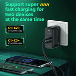 LDNIO Q367 65W GaN 3ポート USB-C / Type-C インターフェースチャージャー 1m USB-C / Type-C to USB-C / Type-C データケーブル付き、EUプラグ、UKプラグ、USプラグ