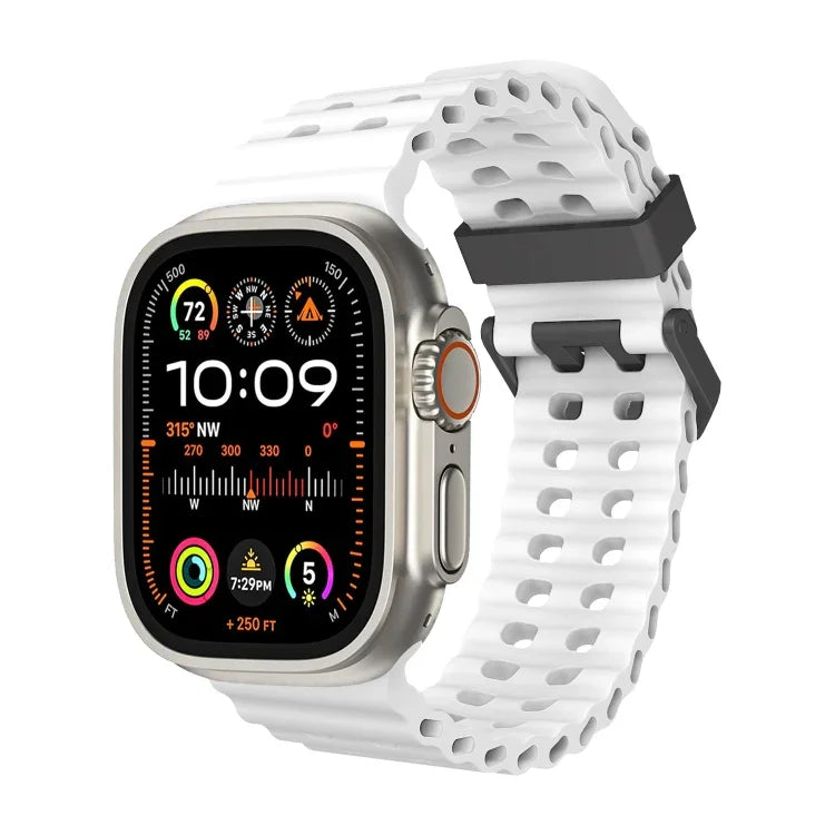 オーシャン 二列穴あき シリコン ウォッチバンド、Apple Watch SE 2023 44mm用、Apple Watch Ultra 2 49mm用、Apple Watch Series 9 45mm用