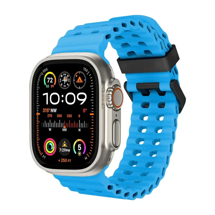 オーシャン 二列穴あき シリコン ウォッチバンド、Apple Watch SE 2023 44mm用、Apple Watch Ultra 2 49mm用、Apple Watch Series 9 45mm用