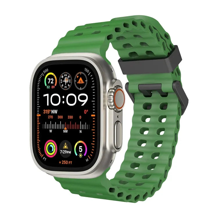 オーシャン 二列穴あき シリコン ウォッチバンド、Apple Watch SE 2023 44mm用、Apple Watch Ultra 2 49mm用、Apple Watch Series 9 45mm用