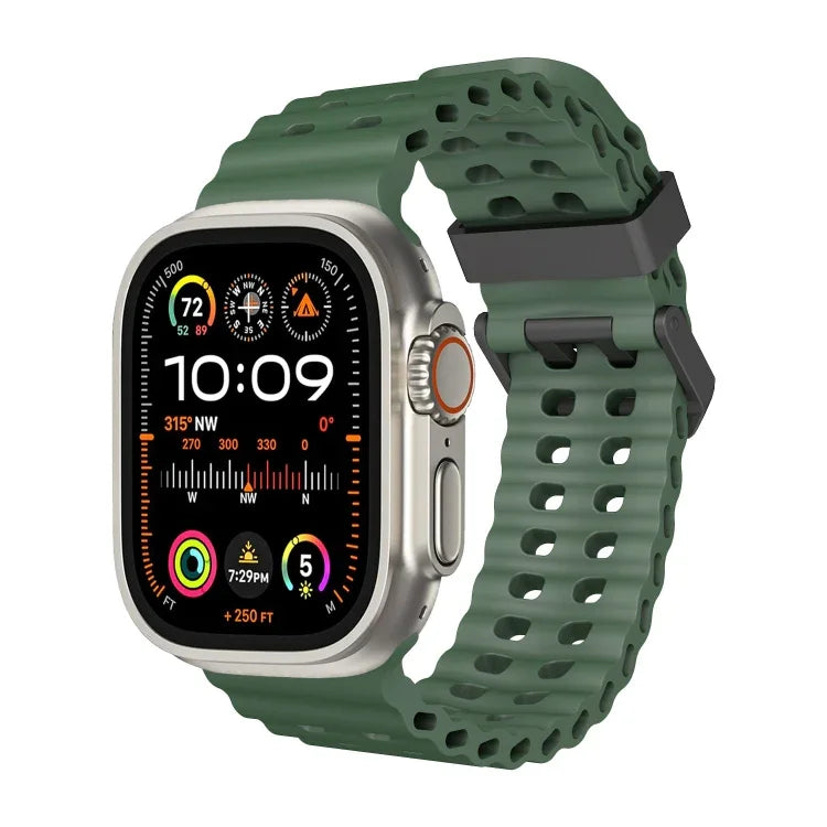 オーシャン 二列穴あき シリコン ウォッチバンド、Apple Watch SE 2023 44mm用、Apple Watch Ultra 2 49mm用、Apple Watch Series 9 45mm用