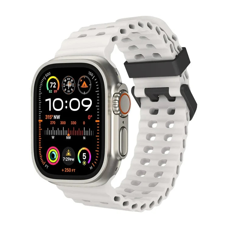 オーシャン 二列穴あき シリコン ウォッチバンド、Apple Watch SE 2023 44mm用、Apple Watch Ultra 2 49mm用、Apple Watch Series 9 45mm用