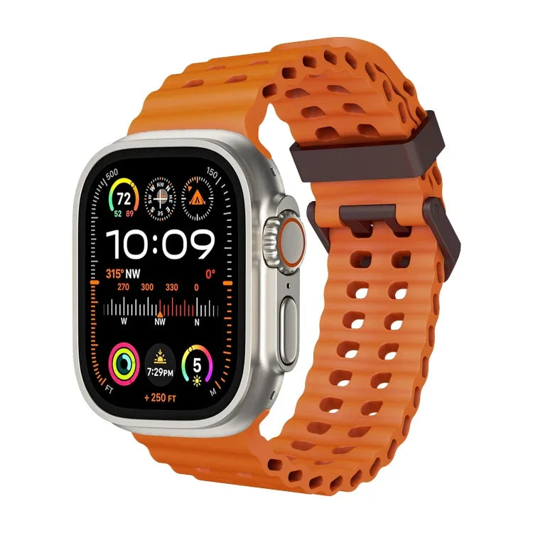 オーシャン 二列穴あき シリコン ウォッチバンド、Apple Watch Ultra 49mm用、Apple Watch Series 8 45mm用、Apple Watch SE 2022 44mm用