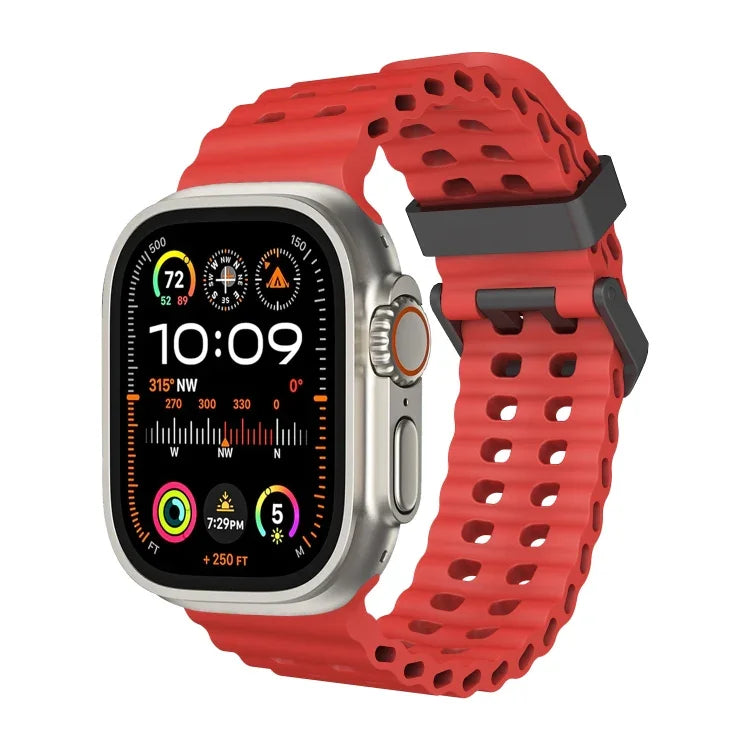 オーシャン 二列穴あき シリコン ウォッチバンド、Apple Watch Ultra 49mm用、Apple Watch Series 8 45mm用、Apple Watch SE 2022 44mm用