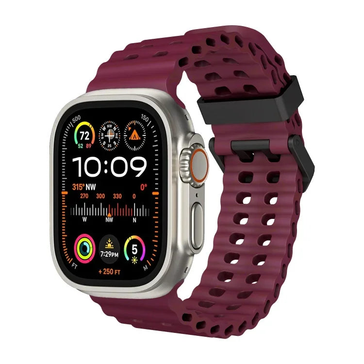 オーシャン 二列穴あき シリコン ウォッチバンド、Apple Watch Ultra 49mm用、Apple Watch Series 8 45mm用、Apple Watch SE 2022 44mm用