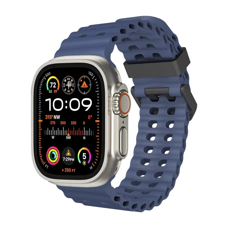 オーシャン 二列穴あき シリコン ウォッチバンド、Apple Watch Ultra 49mm用、Apple Watch Series 8 45mm用、Apple Watch SE 2022 44mm用