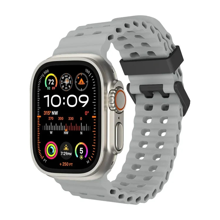 オーシャン 二列穴あき シリコン ウォッチバンド、Apple Watch Ultra 49mm用、Apple Watch Series 8 45mm用、Apple Watch SE 2022 44mm用