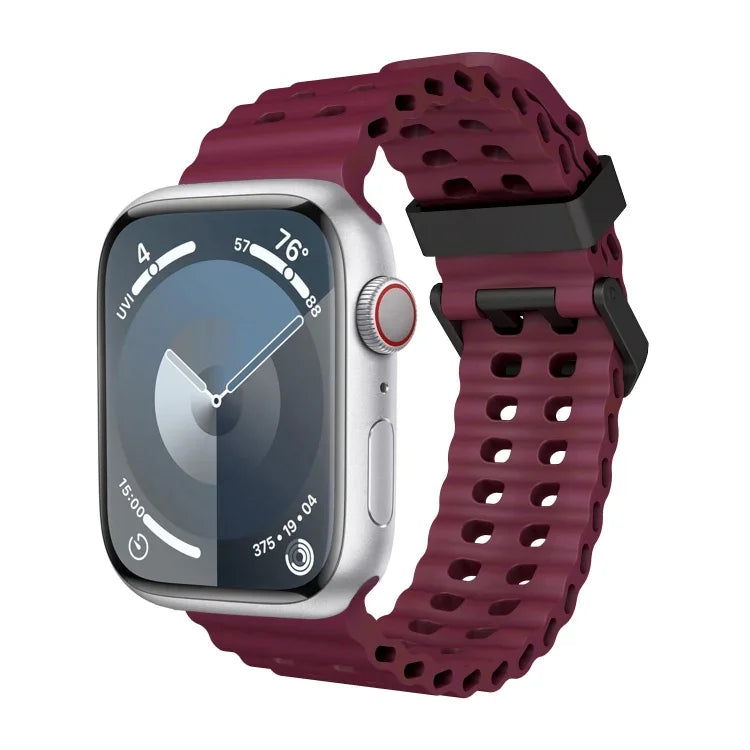 オーシャン 二列穴あき シリコン ウォッチバンド、Apple Watch Series 7 45mm用、Apple Watch SE 44mm用、Apple Watch Series 6 44mm用