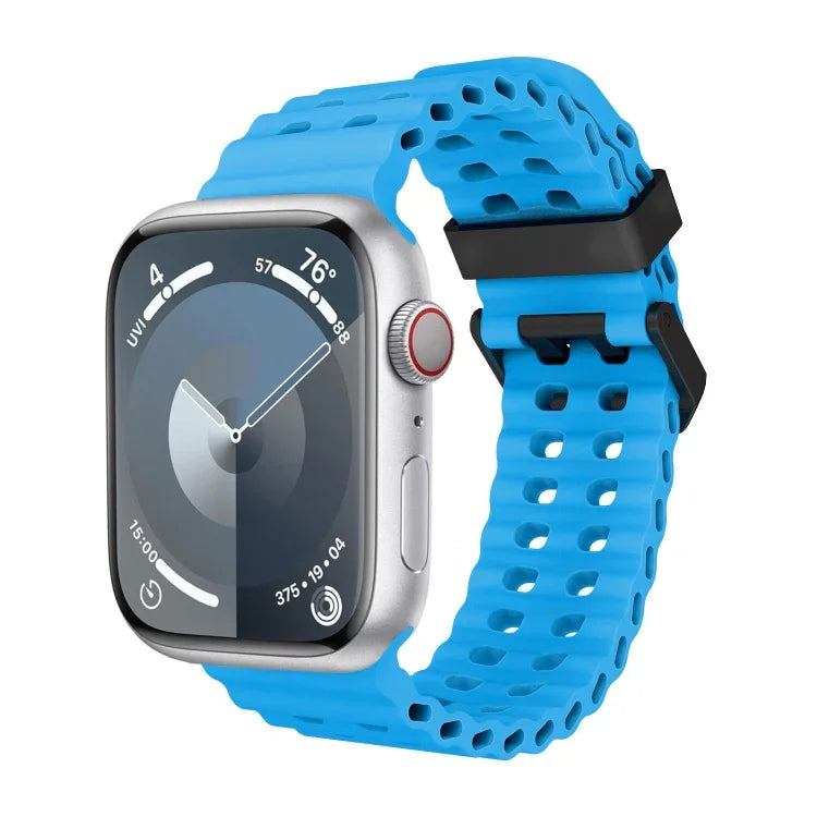 オーシャン 二列穴あき シリコン ウォッチバンド、Apple Watch Series 7 45mm用、Apple Watch SE 44mm用、Apple Watch Series 6 44mm用