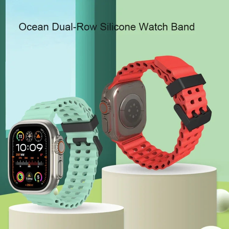 オーシャン 二列穴あき シリコン ウォッチバンド、Apple Watch Series 5 44mm用、Apple Watch Series 4 44mm用、Apple Watch Series 3 42mm用