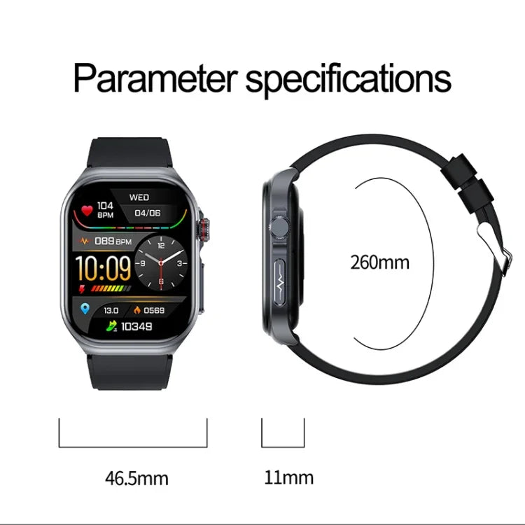 ET585 2.04インチ シリコンストラップ IP68防水スマートウォッチ、心電図（ECG）／血液成分測定対応