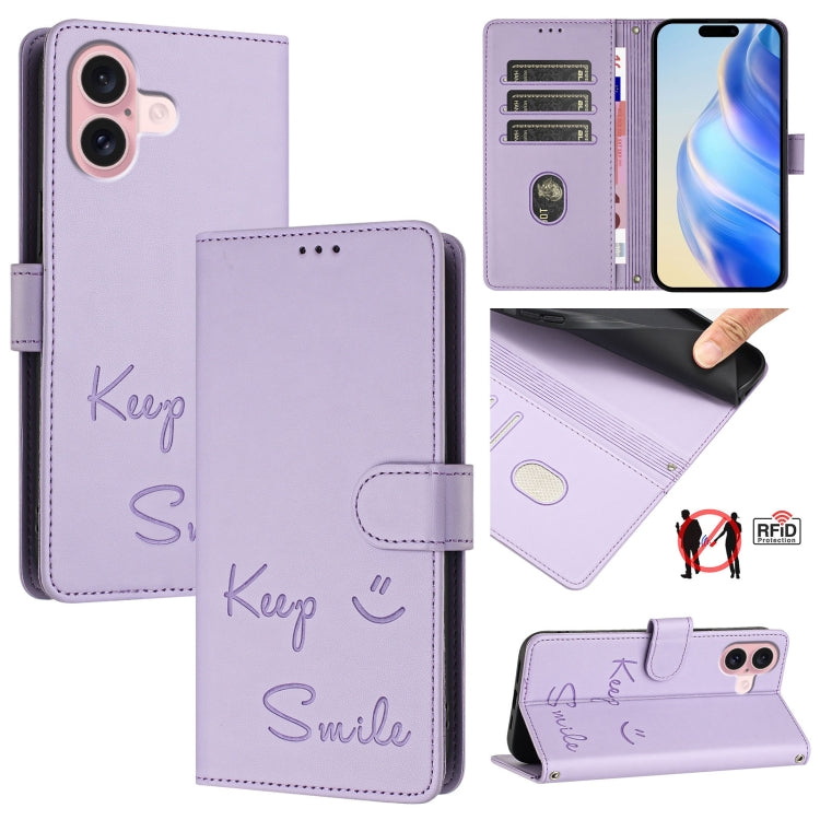 スマイル型押しRFIDレザー電話ケース、iPhone 16用、iPhone 15 Pro Max用、iPhone 15 Pro用、iPhone 15 Plus用、iPhone 15用、iPhone 14 Plus用、iPhone 14 / 13用、iPhone 14 Pro用