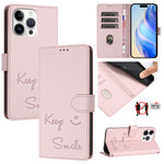 スマイル型押しRFIDレザー電話ケース、iPhone 16用、iPhone 15 Pro Max用、iPhone 15 Pro用、iPhone 15 Plus用、iPhone 15用、iPhone 14 Plus用、iPhone 14 / 13用、iPhone 14 Pro用