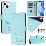 スマイル型押しRFIDレザー電話ケース、iPhone 16用、iPhone 15 Pro Max用、iPhone 15 Pro用、iPhone 15 Plus用、iPhone 15用、iPhone 14 Plus用、iPhone 14 / 13用、iPhone 14 Pro用
