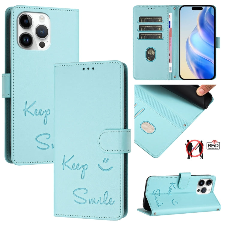 Smile Embossing RFID Leather Phone Case, For iPhone 14 Pro Max, For iPhone SE 2022 / 2020 / 8 / 7, For iPhone 13 Pro Max, For iPhone 13 Pro, For iPhone 13 mini, For iPhone 12 / 12 Pro, For iPhone 12 Pro Max, For iPhone 12 mini