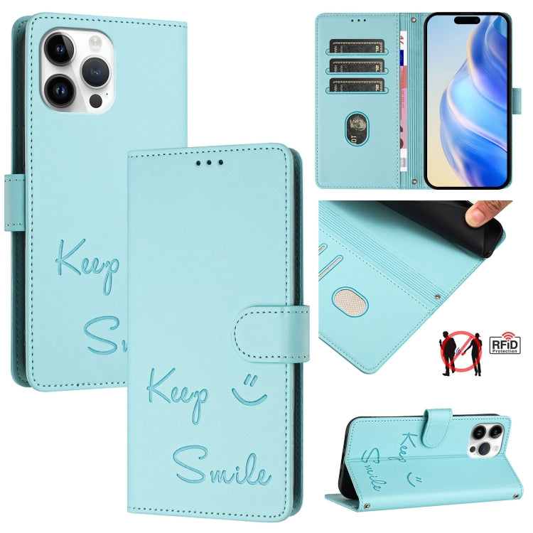 スマイルエンボスRFIDレザースマホケース、iPhone 14 Pro Max用、iPhone SE 2022 / 2020 / 8 / 7用、iPhone 13 Pro Max用、iPhone 13 Pro用、iPhone 13 mini用、iPhone 12 / 12 Pro用、iPhone 12 Pro Max用、iPhone 12 mini用