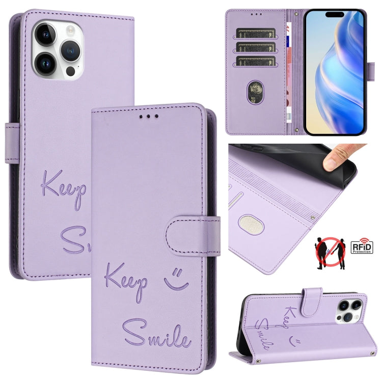スマイルエンボスRFIDレザースマホケース、iPhone 14 Pro Max用、iPhone SE 2022 / 2020 / 8 / 7用、iPhone 13 Pro Max用、iPhone 13 Pro用、iPhone 13 mini用、iPhone 12 / 12 Pro用、iPhone 12 Pro Max用、iPhone 12 mini用