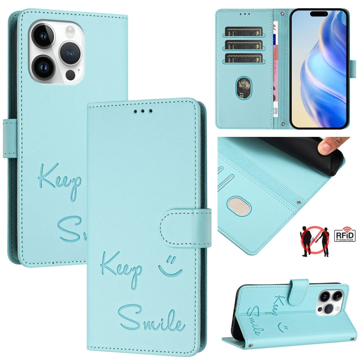 スマイルエンボスRFIDレザースマホケース、iPhone 14 Pro Max用、iPhone SE 2022 / 2020 / 8 / 7用、iPhone 13 Pro Max用、iPhone 13 Pro用、iPhone 13 mini用、iPhone 12 / 12 Pro用、iPhone 12 Pro Max用、iPhone 12 mini用