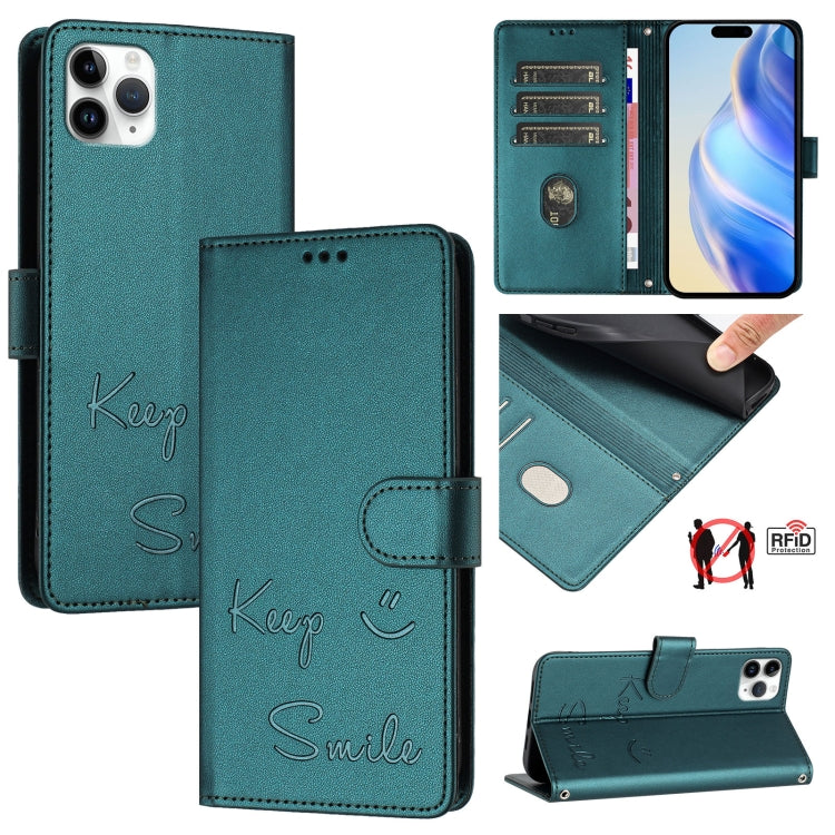 スマイルエンボスRFIDレザースマホケース、iPhone 11 Pro Max用、iPhone 11用、iPhone 11 Pro用、iPod Touch 7 / 6 / 5用、iPhone X / XS用、iPhone XR用、iPhone XS Max用、iPhone 8 Plus / 7 Plus用