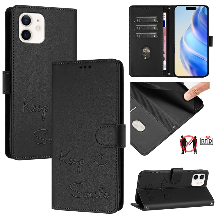 スマイルエンボスRFIDレザースマホケース、iPhone 11 Pro Max用、iPhone 11用、iPhone 11 Pro用、iPod Touch 7 / 6 / 5用、iPhone X / XS用、iPhone XR用、iPhone XS Max用、iPhone 8 Plus / 7 Plus用