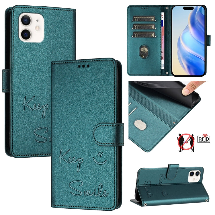 スマイルエンボスRFIDレザースマホケース、iPhone 11 Pro Max用、iPhone 11用、iPhone 11 Pro用、iPod Touch 7 / 6 / 5用、iPhone X / XS用、iPhone XR用、iPhone XS Max用、iPhone 8 Plus / 7 Plus用