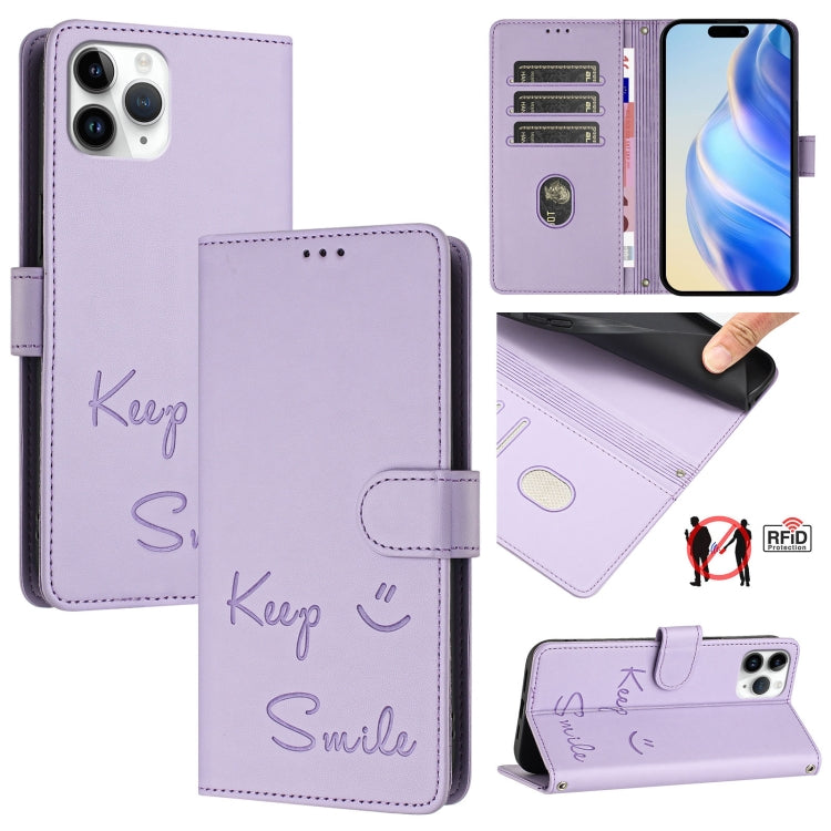 スマイルエンボスRFIDレザースマホケース、iPhone 11 Pro Max用、iPhone 11用、iPhone 11 Pro用、iPod Touch 7 / 6 / 5用、iPhone X / XS用、iPhone XR用、iPhone XS Max用、iPhone 8 Plus / 7 Plus用