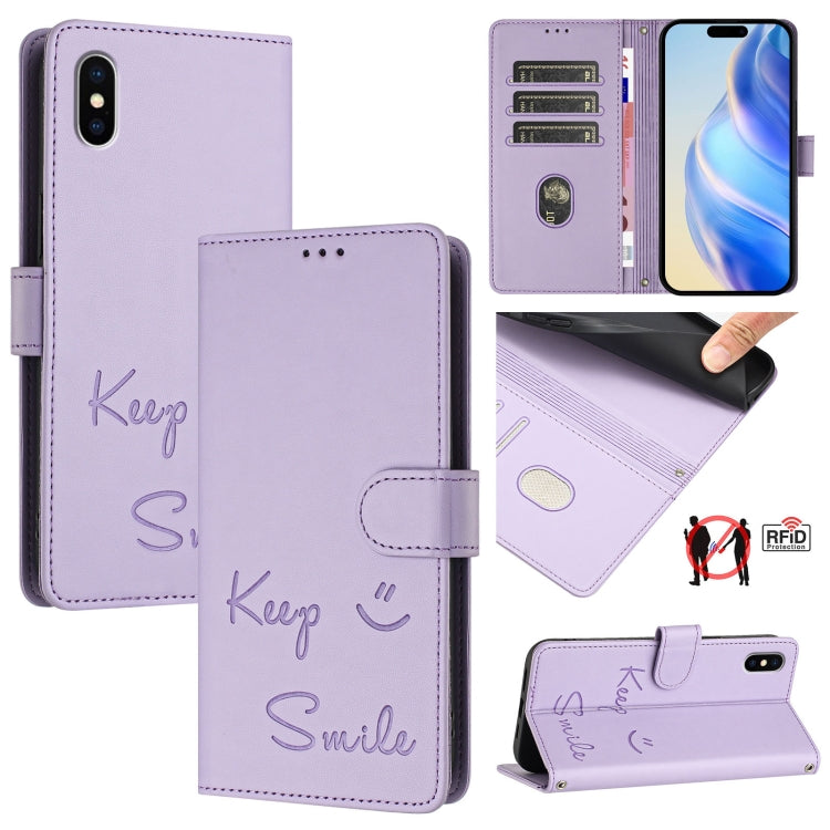 スマイルエンボスRFIDレザースマホケース、iPhone 11 Pro Max用、iPhone 11用、iPhone 11 Pro用、iPod Touch 7 / 6 / 5用、iPhone X / XS用、iPhone XR用、iPhone XS Max用、iPhone 8 Plus / 7 Plus用