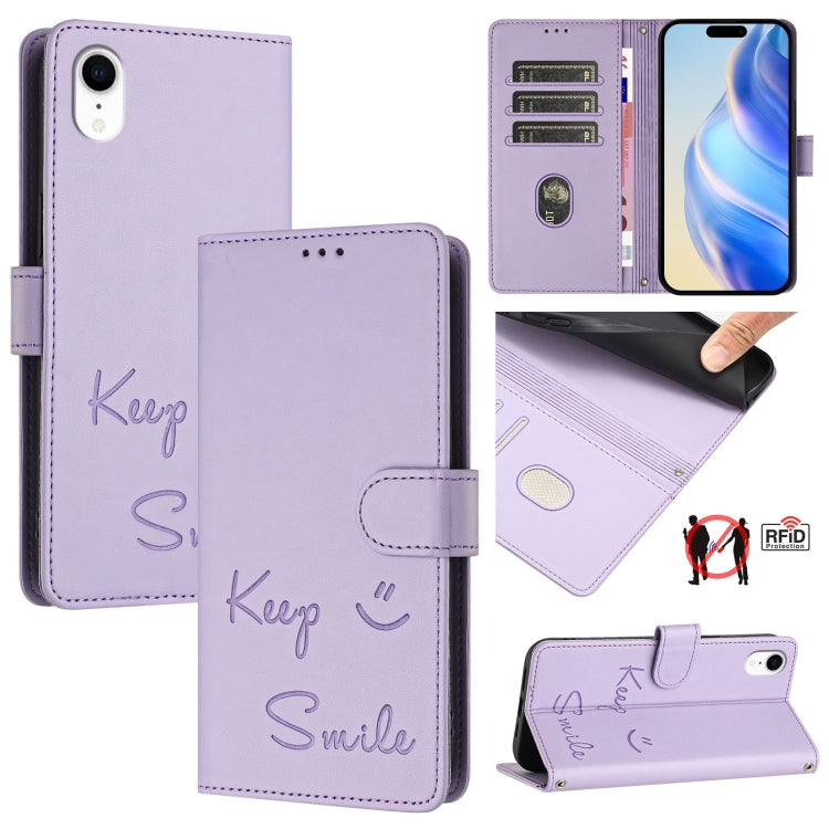 スマイルエンボスRFIDレザースマホケース、iPhone 11 Pro Max用、iPhone 11用、iPhone 11 Pro用、iPod Touch 7 / 6 / 5用、iPhone X / XS用、iPhone XR用、iPhone XS Max用、iPhone 8 Plus / 7 Plus用
