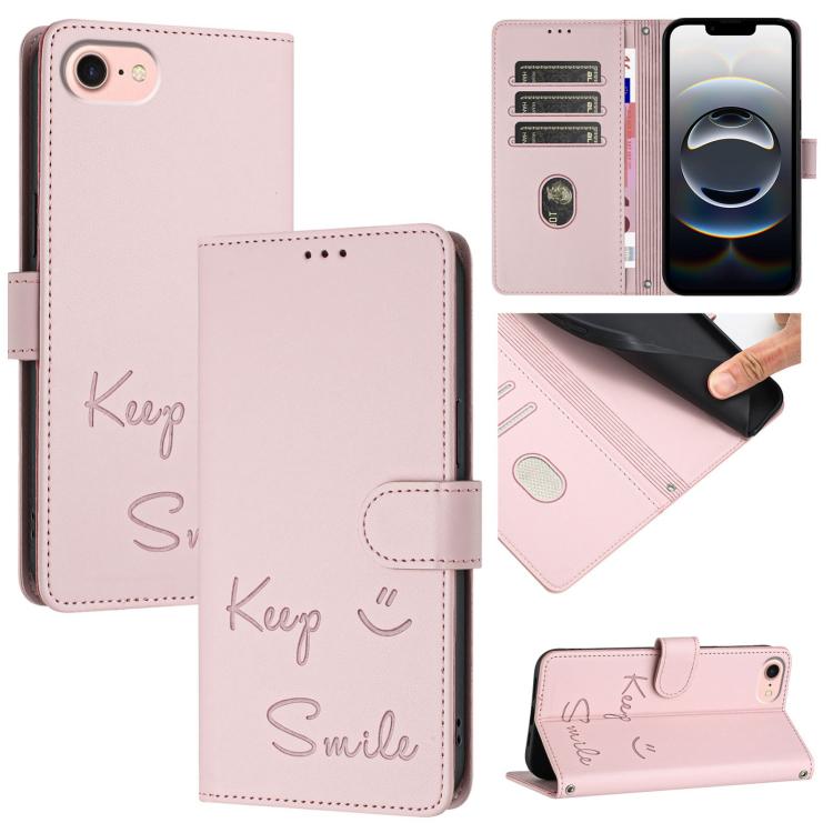 スマイルエンボスRFIDレザースマホケース、iPhone 17 Pro Max用、iPhone 17 Pro用、iPhone 17用、iPhone Air用、iPhone SE 2024用、iPhone 16 Pro Max用、iPhone 16 Pro用、iPhone 16 Plus用