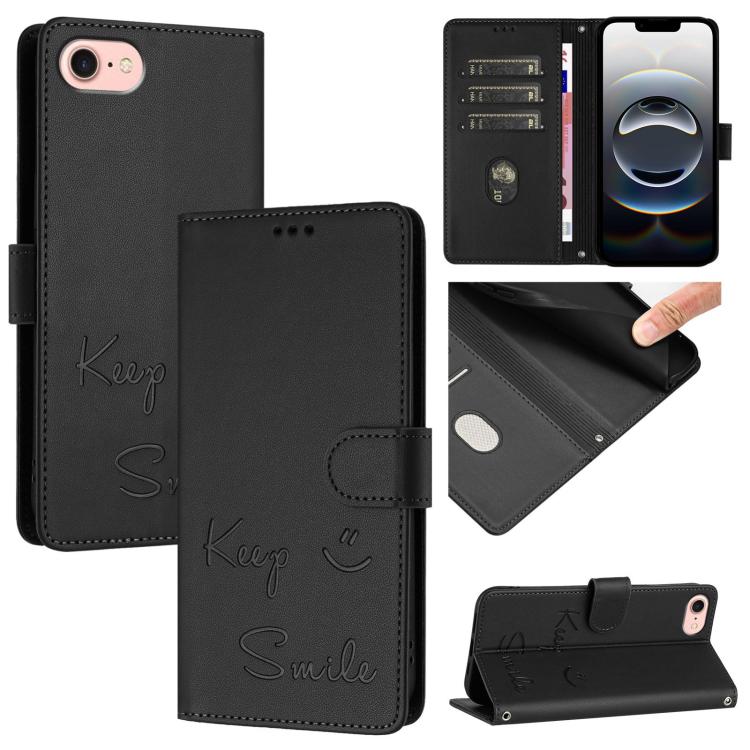 スマイルエンボスRFIDレザースマホケース、iPhone 17 Pro Max用、iPhone 17 Pro用、iPhone 17用、iPhone Air用、iPhone SE 2024用、iPhone 16 Pro Max用、iPhone 16 Pro用、iPhone 16 Plus用