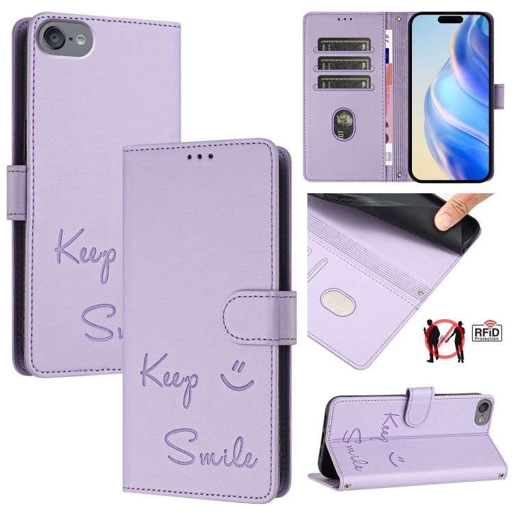 スマイルエンボスRFIDレザースマホケース、iPhone 11 Pro Max用、iPhone 11用、iPhone 11 Pro用、iPod Touch 7 / 6 / 5用、iPhone X / XS用、iPhone XR用、iPhone XS Max用、iPhone 8 Plus / 7 Plus用