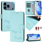 スマイルエンボスRFIDレザースマホケース、iPhone 17 Pro Max用、iPhone 17 Pro用、iPhone 17用、iPhone Air用、iPhone SE 2024用、iPhone 16 Pro Max用、iPhone 16 Pro用、iPhone 16 Plus用