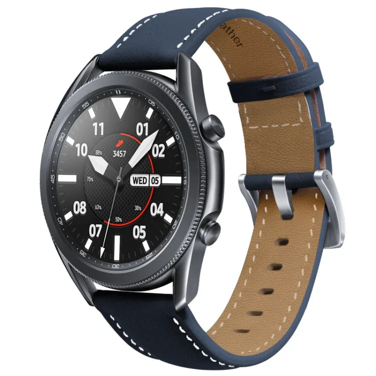 本革シルバーバックル交換用ストラップウォッチバンド、Samsung Galaxy Watch3 45mm用、Samsung Galaxy Watch3 41mm用