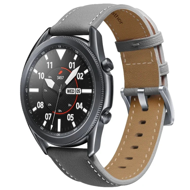 本革シルバーバックル交換用ストラップウォッチバンド、Samsung Galaxy Watch3 45mm用、Samsung Galaxy Watch3 41mm用