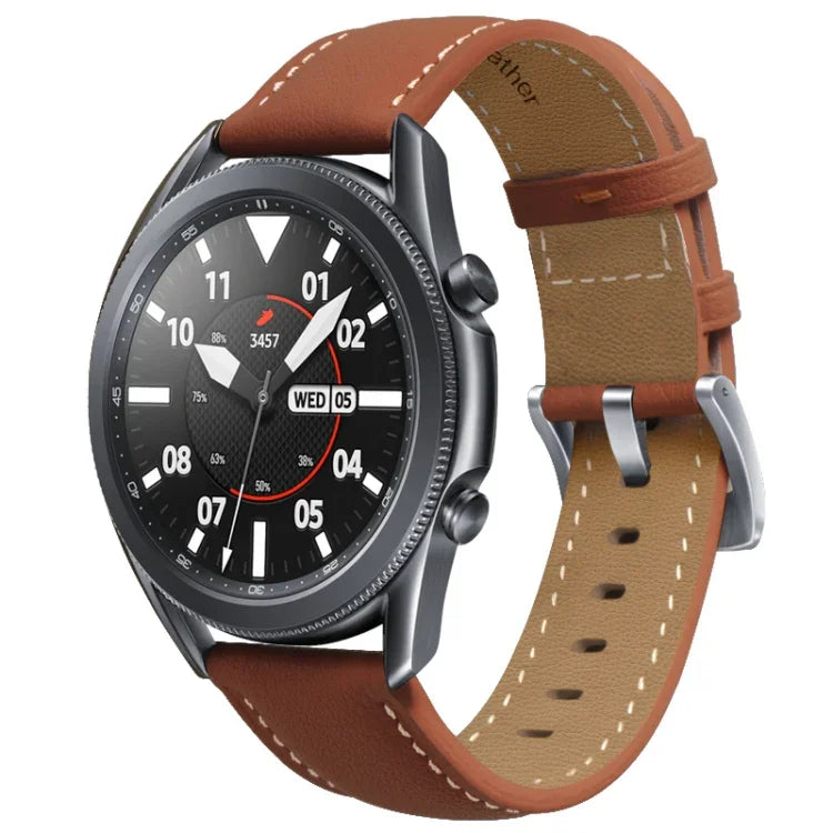 本革シルバーバックル交換用ストラップウォッチバンド、Samsung Galaxy Watch3 45mm用、Samsung Galaxy Watch3 41mm用