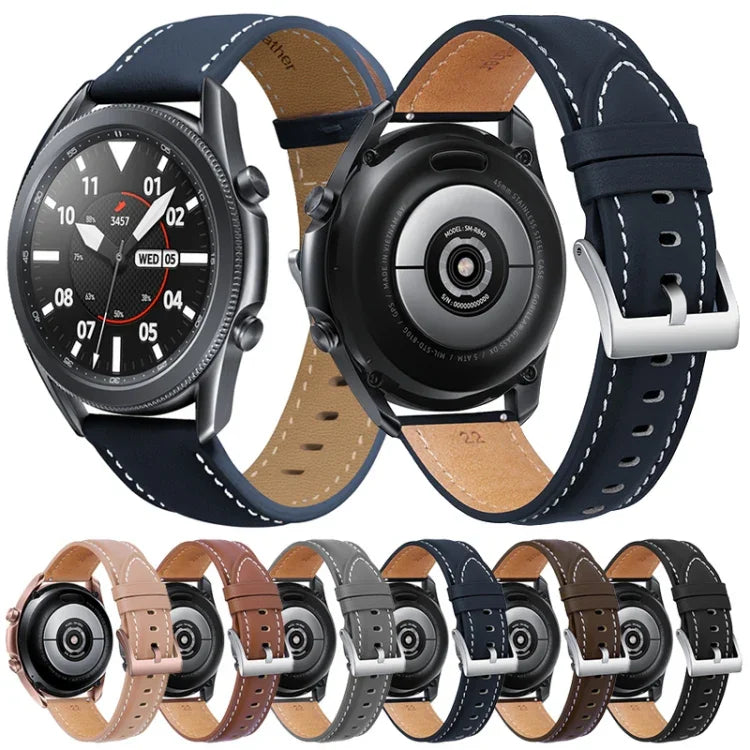 本革シルバーバックル交換用ストラップウォッチバンド、Samsung Galaxy Watch3 45mm用、Samsung Galaxy Watch3 41mm用