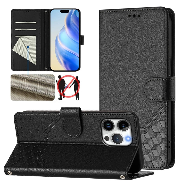 ハニカム型エンボス加工RFIDレザースマホケース、iPhone 17e / 16e用、iPhone 17 Pro Max用、iPhone 17 Pro用、iPhone 17用、iPhone Air用、iPhone 16 Pro Max用、iPhone 16 Pro用、iPhone 16 Plus用