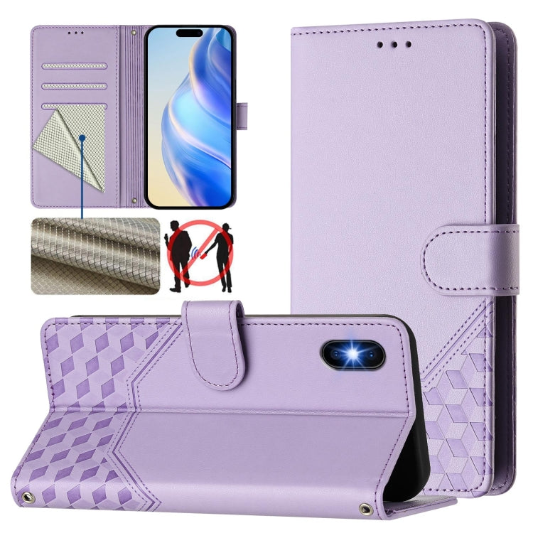 ハニカムエンボス RFIDレザー携帯ケース、iPhone 11 Pro Max用、iPhone 11用、iPhone 11 Pro用、iPhone X / XS用、iPhone XR用、iPhone XS Max用、iPhone 8 Plus / 7 Plus用