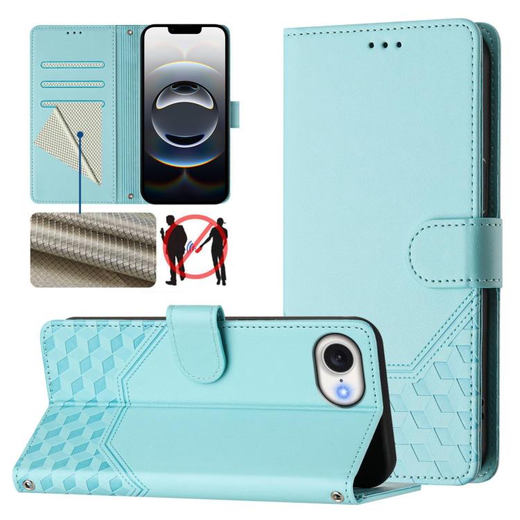 ハニカム型エンボス加工RFIDレザースマホケース、iPhone 17e / 16e用、iPhone 17 Pro Max用、iPhone 17 Pro用、iPhone 17用、iPhone Air用、iPhone 16 Pro Max用、iPhone 16 Pro用、iPhone 16 Plus用