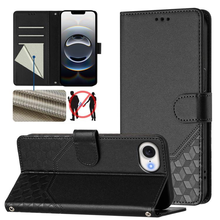 ハニカム型エンボス加工RFIDレザースマホケース、iPhone 17e / 16e用、iPhone 17 Pro Max用、iPhone 17 Pro用、iPhone 17用、iPhone Air用、iPhone 16 Pro Max用、iPhone 16 Pro用、iPhone 16 Plus用