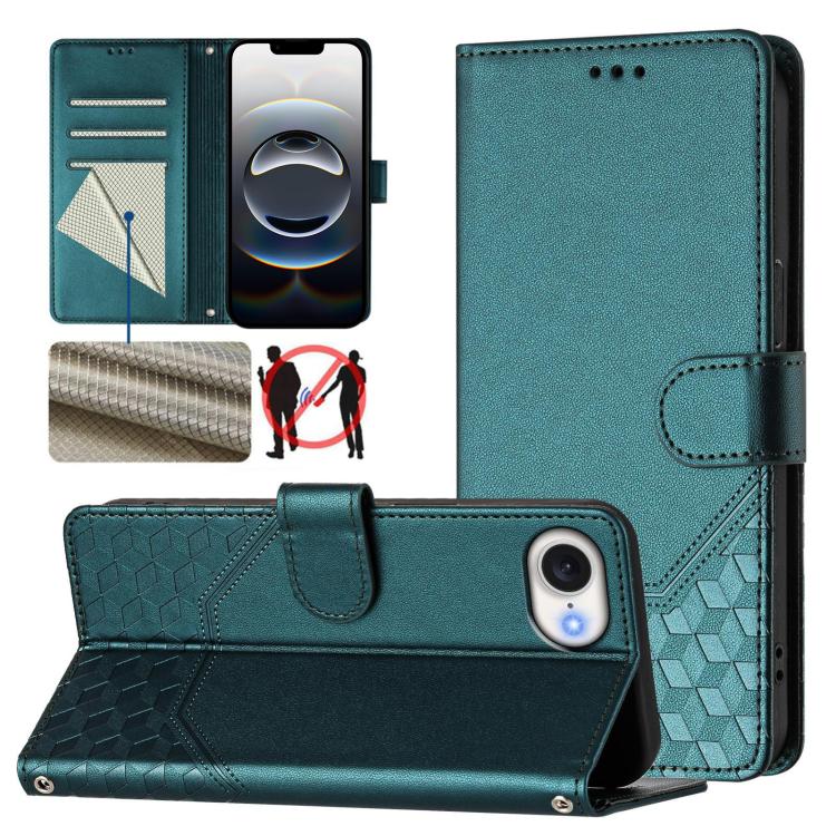 ハニカム型エンボス加工RFIDレザースマホケース、iPhone 17e / 16e用、iPhone 17 Pro Max用、iPhone 17 Pro用、iPhone 17用、iPhone Air用、iPhone 16 Pro Max用、iPhone 16 Pro用、iPhone 16 Plus用