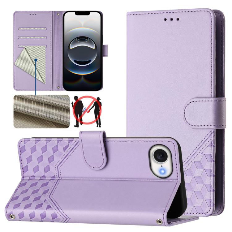 ハニカム型エンボス加工RFIDレザースマホケース、iPhone 17e / 16e用、iPhone 17 Pro Max用、iPhone 17 Pro用、iPhone 17用、iPhone Air用、iPhone 16 Pro Max用、iPhone 16 Pro用、iPhone 16 Plus用