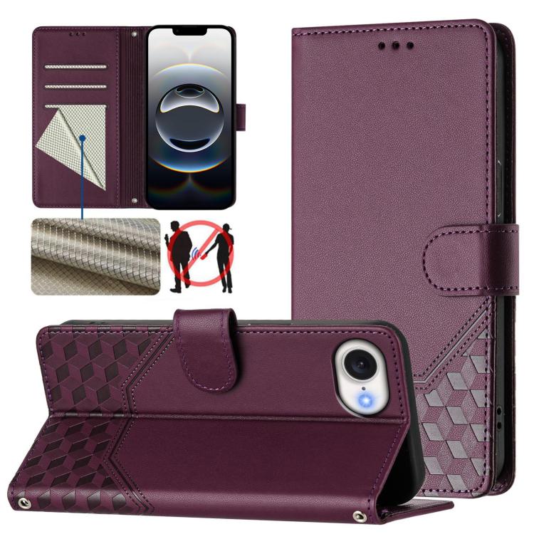 ハニカム型エンボス加工RFIDレザースマホケース、iPhone 17e / 16e用、iPhone 17 Pro Max用、iPhone 17 Pro用、iPhone 17用、iPhone Air用、iPhone 16 Pro Max用、iPhone 16 Pro用、iPhone 16 Plus用