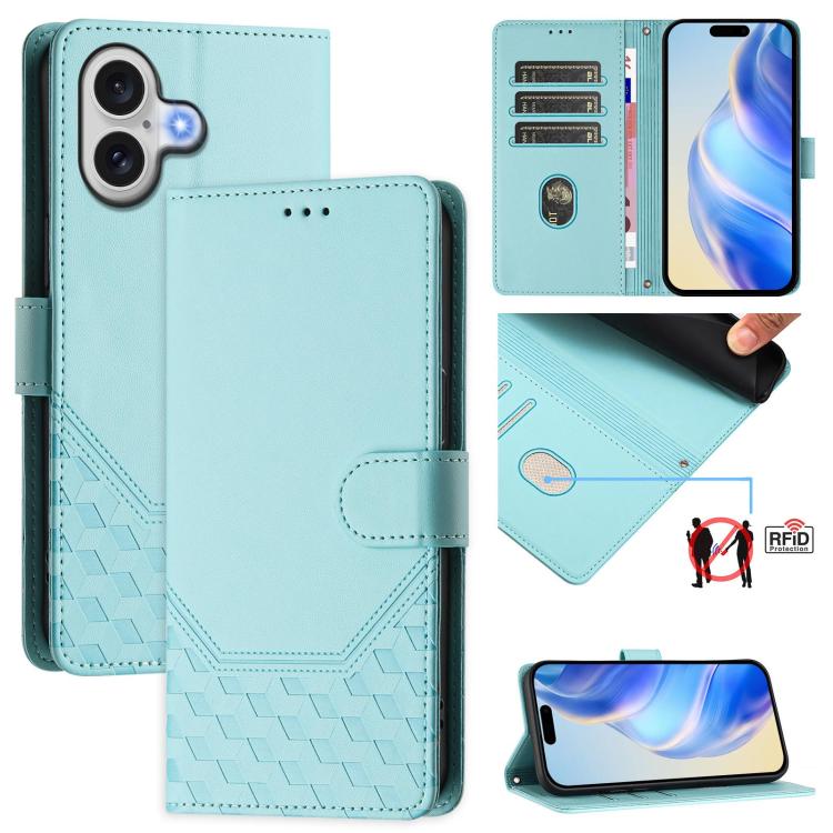 ハニカム型エンボス加工RFIDレザースマホケース、iPhone 17e / 16e用、iPhone 17 Pro Max用、iPhone 17 Pro用、iPhone 17用、iPhone Air用、iPhone 16 Pro Max用、iPhone 16 Pro用、iPhone 16 Plus用