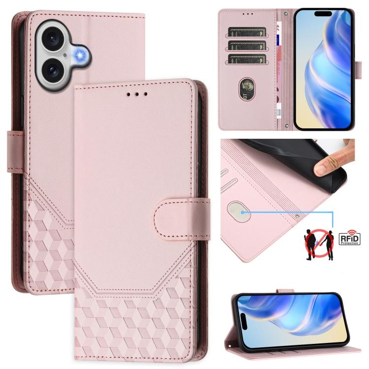 ハニカム型エンボス加工RFIDレザースマホケース、iPhone 17e / 16e用、iPhone 17 Pro Max用、iPhone 17 Pro用、iPhone 17用、iPhone Air用、iPhone 16 Pro Max用、iPhone 16 Pro用、iPhone 16 Plus用