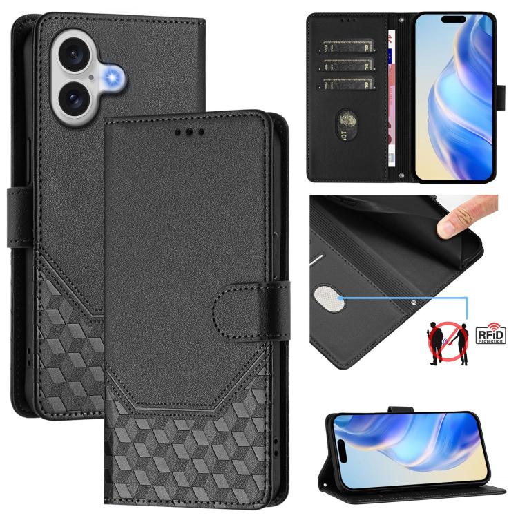 ハニカム型エンボス加工RFIDレザースマホケース、iPhone 17e / 16e用、iPhone 17 Pro Max用、iPhone 17 Pro用、iPhone 17用、iPhone Air用、iPhone 16 Pro Max用、iPhone 16 Pro用、iPhone 16 Plus用