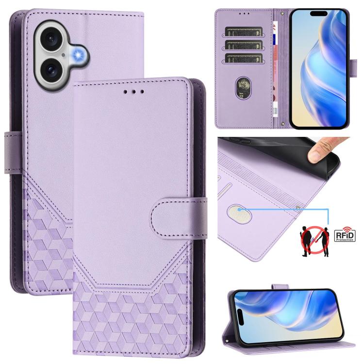 ハニカム型エンボス加工RFIDレザースマホケース、iPhone 17e / 16e用、iPhone 17 Pro Max用、iPhone 17 Pro用、iPhone 17用、iPhone Air用、iPhone 16 Pro Max用、iPhone 16 Pro用、iPhone 16 Plus用