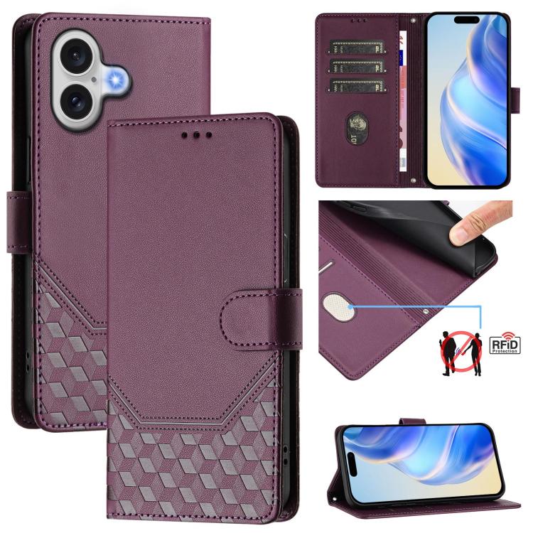 ハニカム型エンボス加工RFIDレザースマホケース、iPhone 17e / 16e用、iPhone 17 Pro Max用、iPhone 17 Pro用、iPhone 17用、iPhone Air用、iPhone 16 Pro Max用、iPhone 16 Pro用、iPhone 16 Plus用