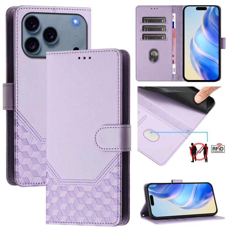 ハニカム型エンボス加工RFIDレザースマホケース、iPhone 17e / 16e用、iPhone 17 Pro Max用、iPhone 17 Pro用、iPhone 17用、iPhone Air用、iPhone 16 Pro Max用、iPhone 16 Pro用、iPhone 16 Plus用