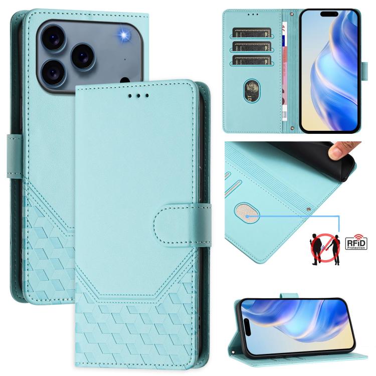 ハニカム型エンボス加工RFIDレザースマホケース、iPhone 17e / 16e用、iPhone 17 Pro Max用、iPhone 17 Pro用、iPhone 17用、iPhone Air用、iPhone 16 Pro Max用、iPhone 16 Pro用、iPhone 16 Plus用
